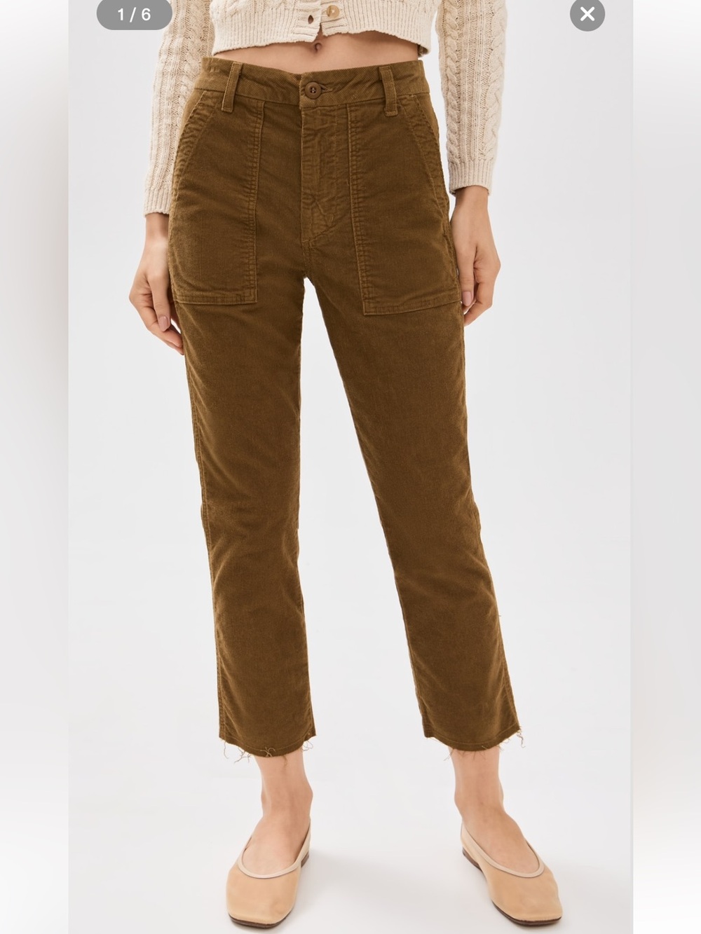 AMO Easy Army Trouser Pants Tan Corduroy Raw Hem Women 27 Made in USA